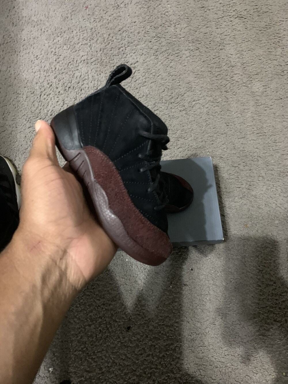 Size 9c-Air Jordan 12 Retro A Ma Maniere (TD) FB2687-001 Black Burgundy
